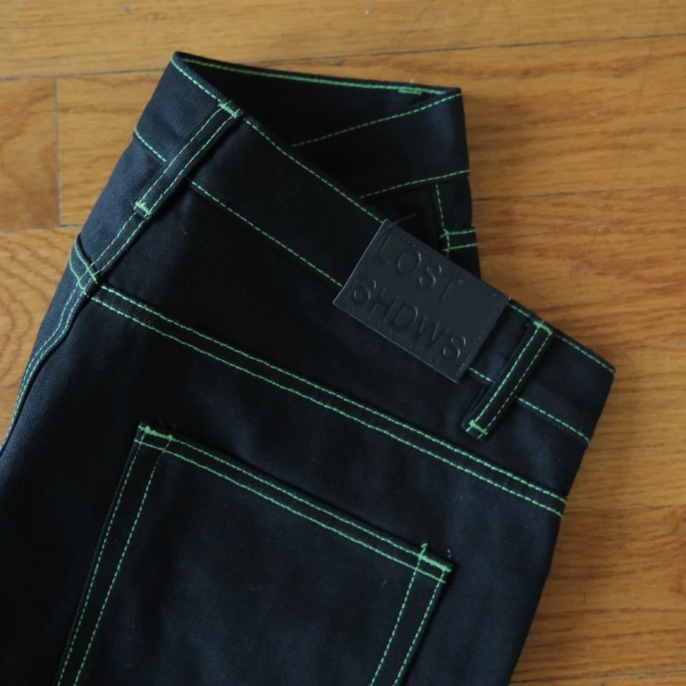 Lost SHDWS Green Outline Denim Jeans Mens Black Floral Streetwear 36 Straight